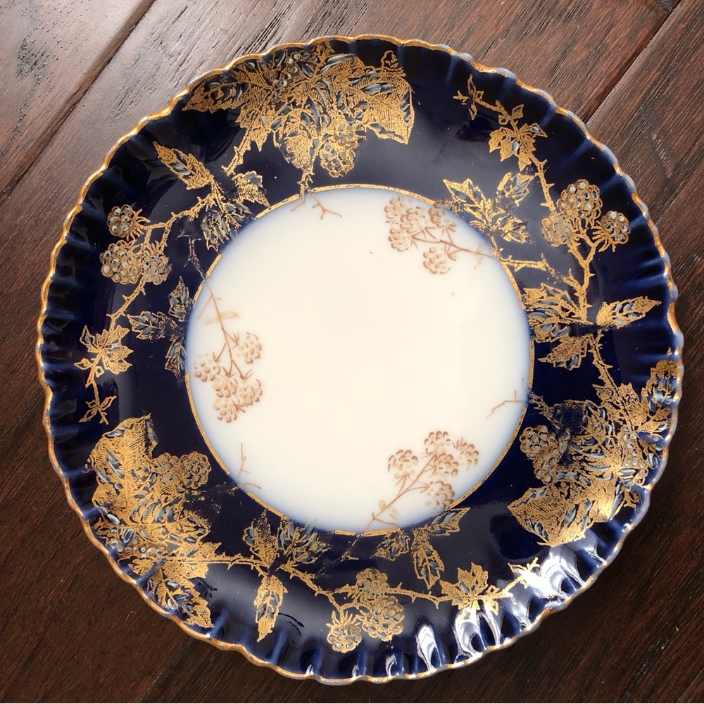 Antique French Haviland Limoges Cobalt and Gold Round Plate